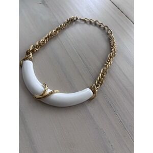 Monet Vintage Gold Tone White Lucite Half Moon Choker Necklace Signed‎ 17" EUC